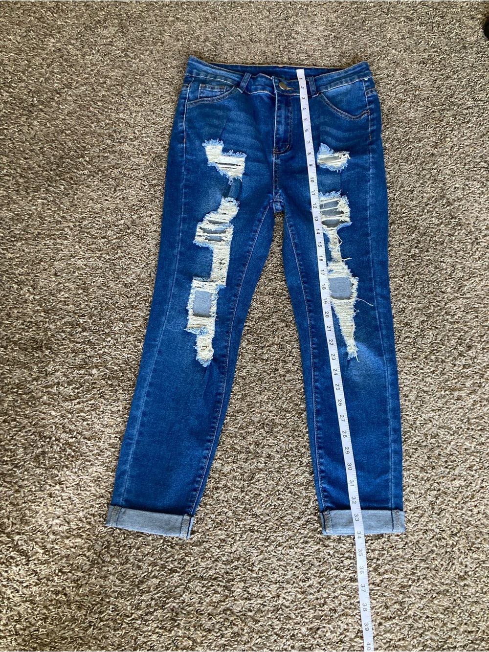 SHEIN Petite M High Rise Distressed Stretch Cuffed Jeans - Picture 3 of 11